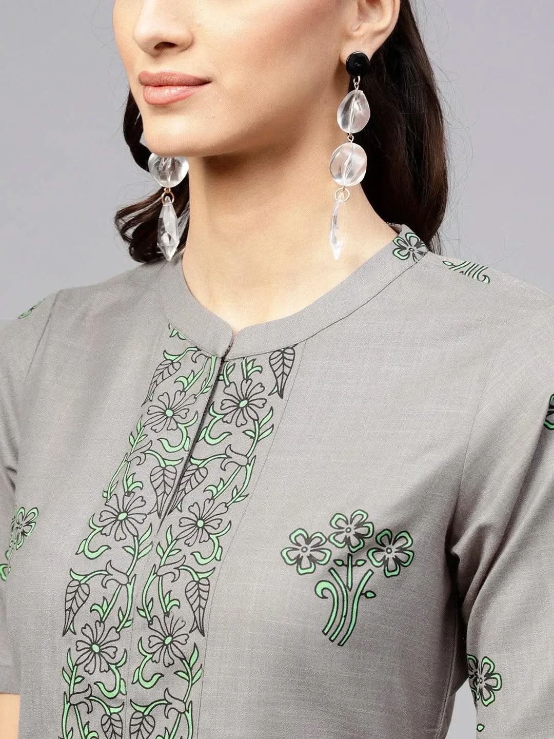 Libas Grey Printed Cotton Kurta