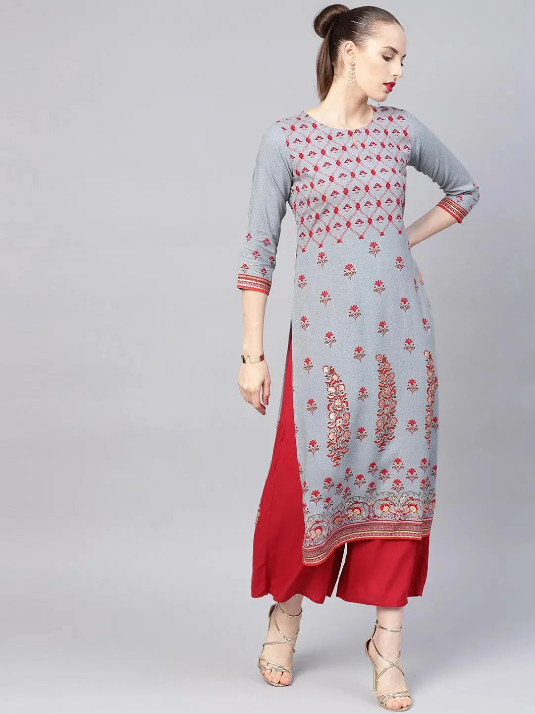 Libas Grey Printed Rayon Kurta