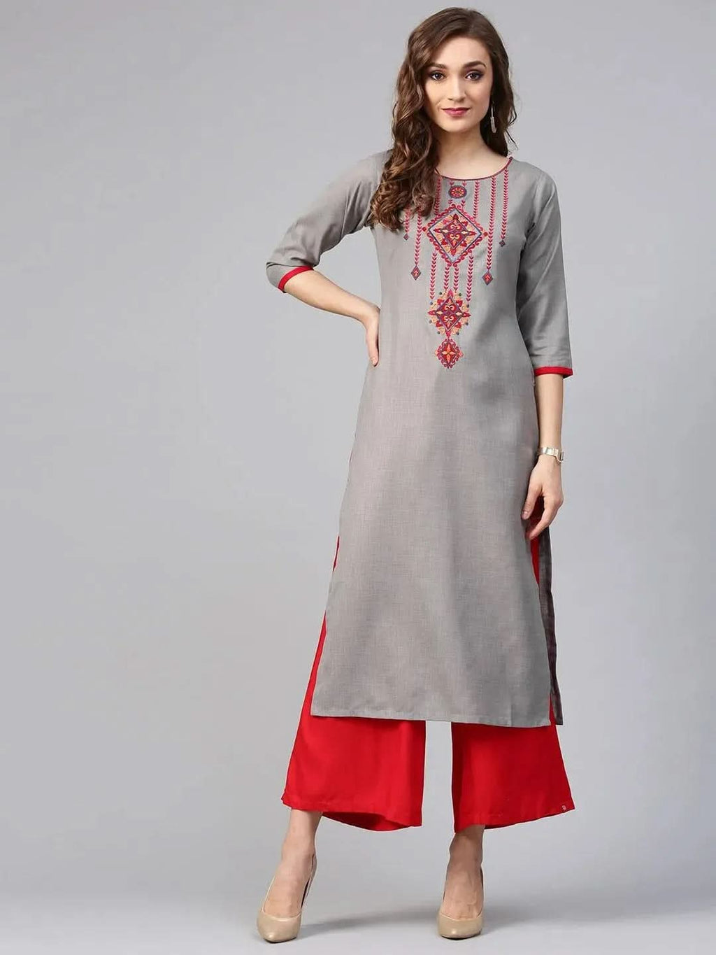 Libas Grey Printed Rayon Kurta