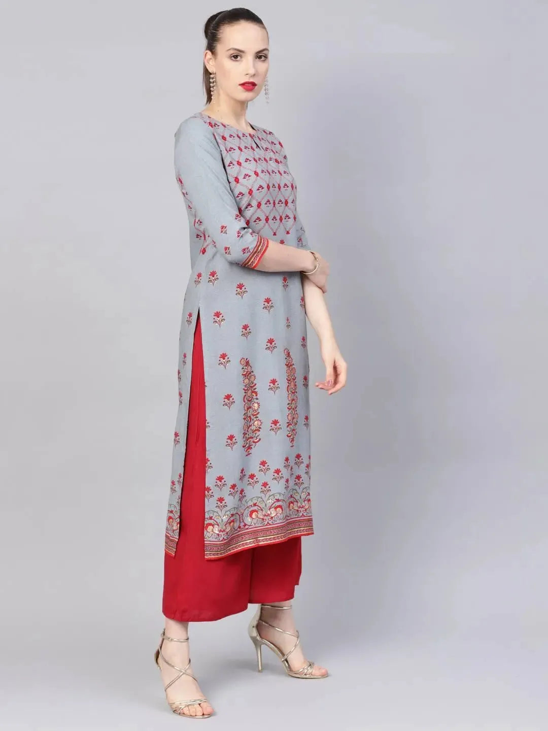 Libas Grey Printed Rayon Kurta