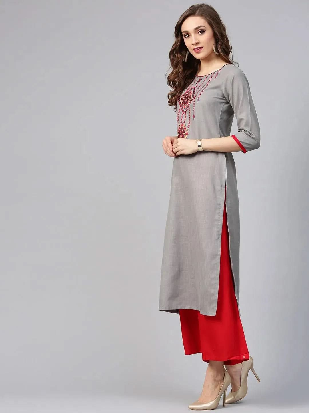 Libas Grey Printed Rayon Kurta