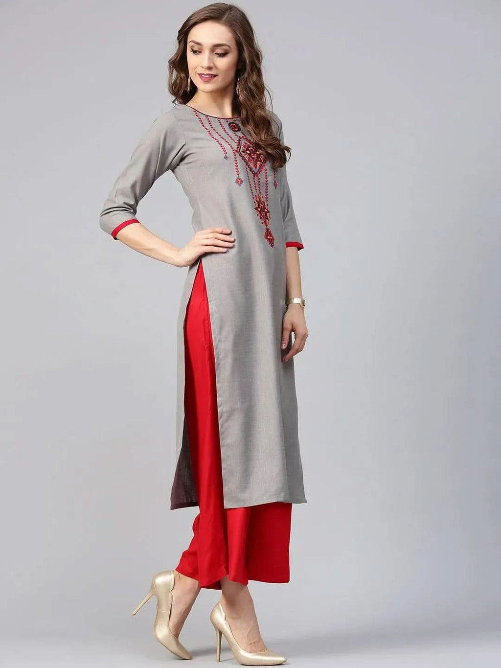 Libas Grey Printed Rayon Kurta