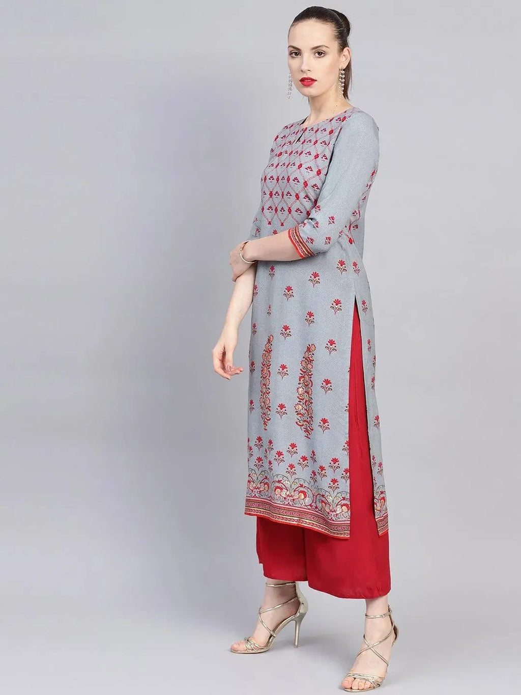 Libas Grey Printed Rayon Kurta