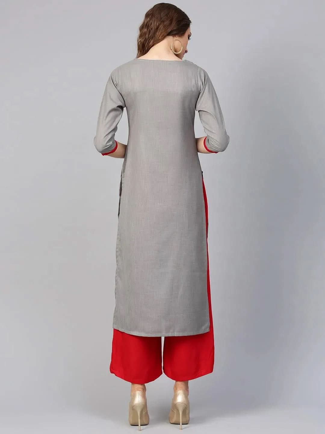 Libas Grey Printed Rayon Kurta
