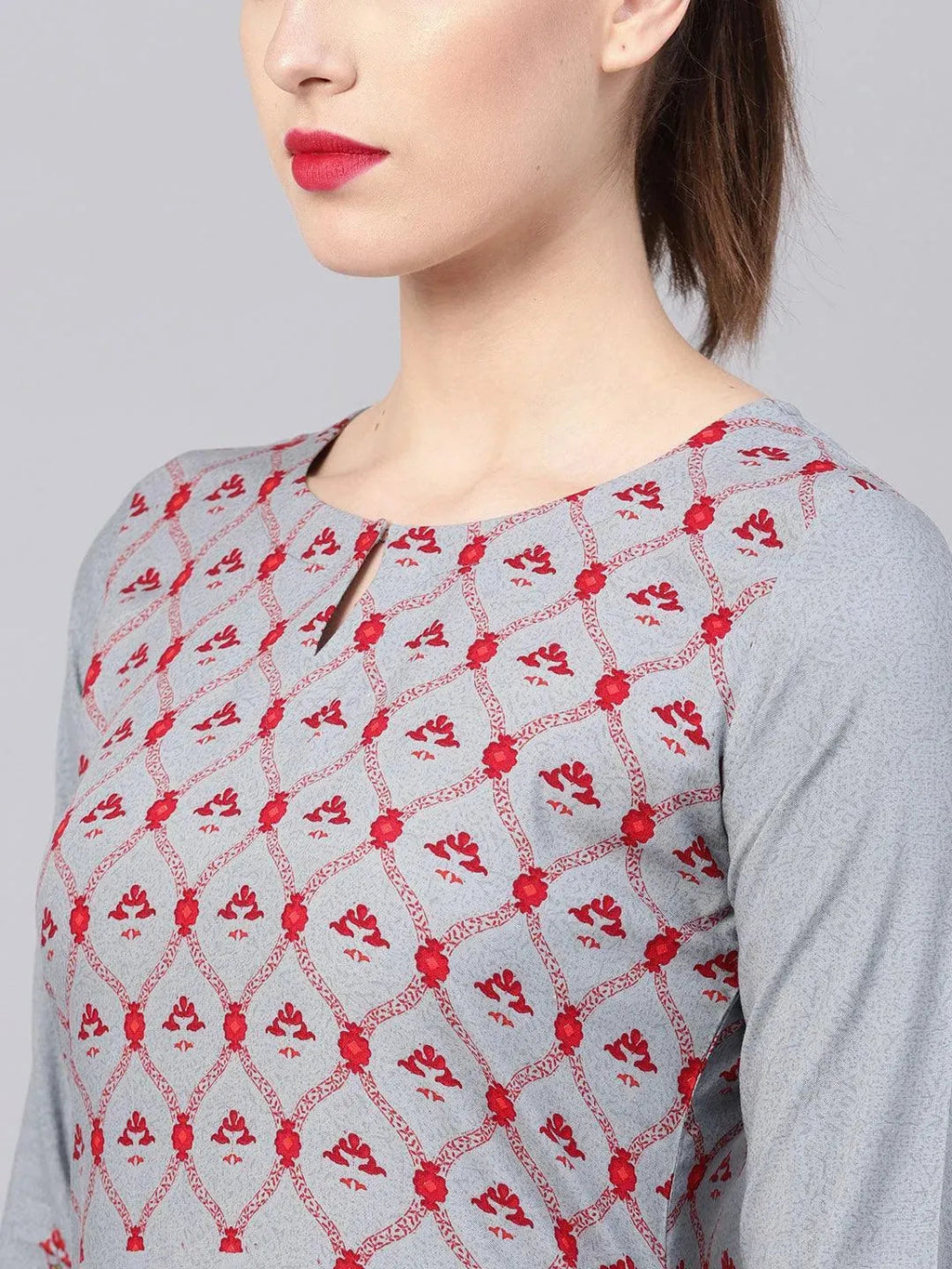 Libas Grey Printed Rayon Kurta