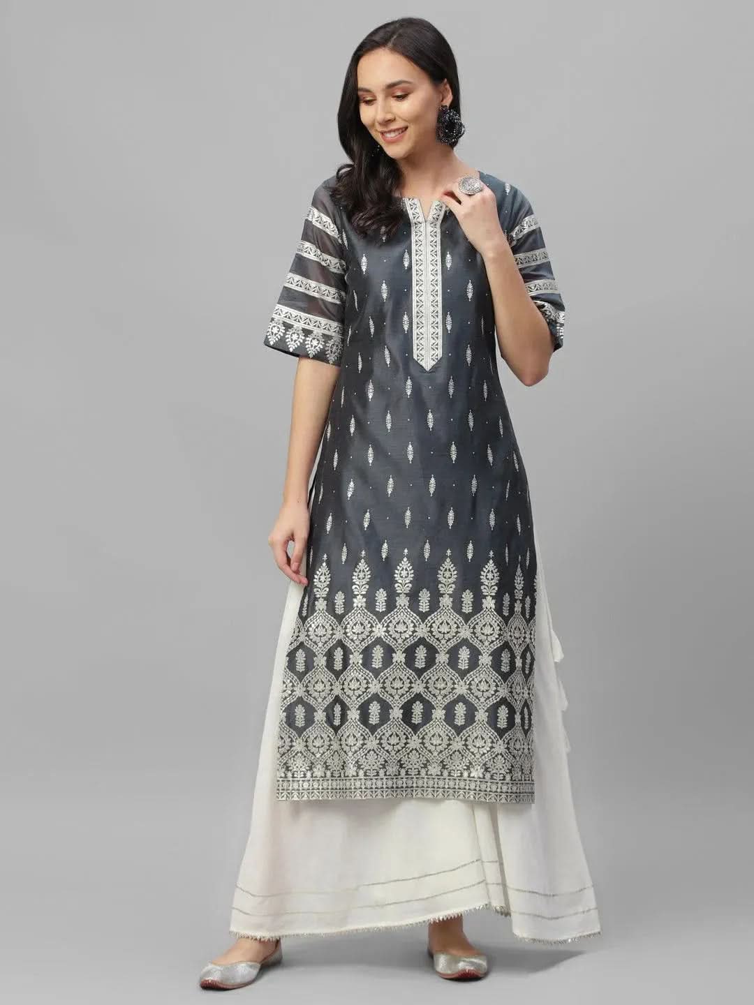 Libas Grey Printed Shantoon Kurta
