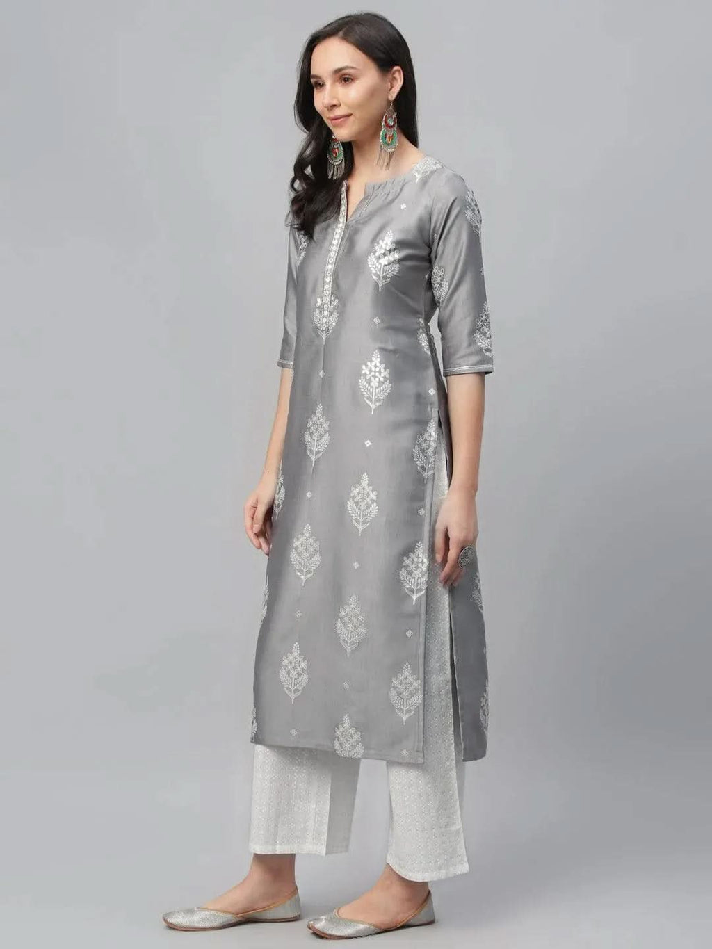 Libas Grey Printed Shantoon Kurta