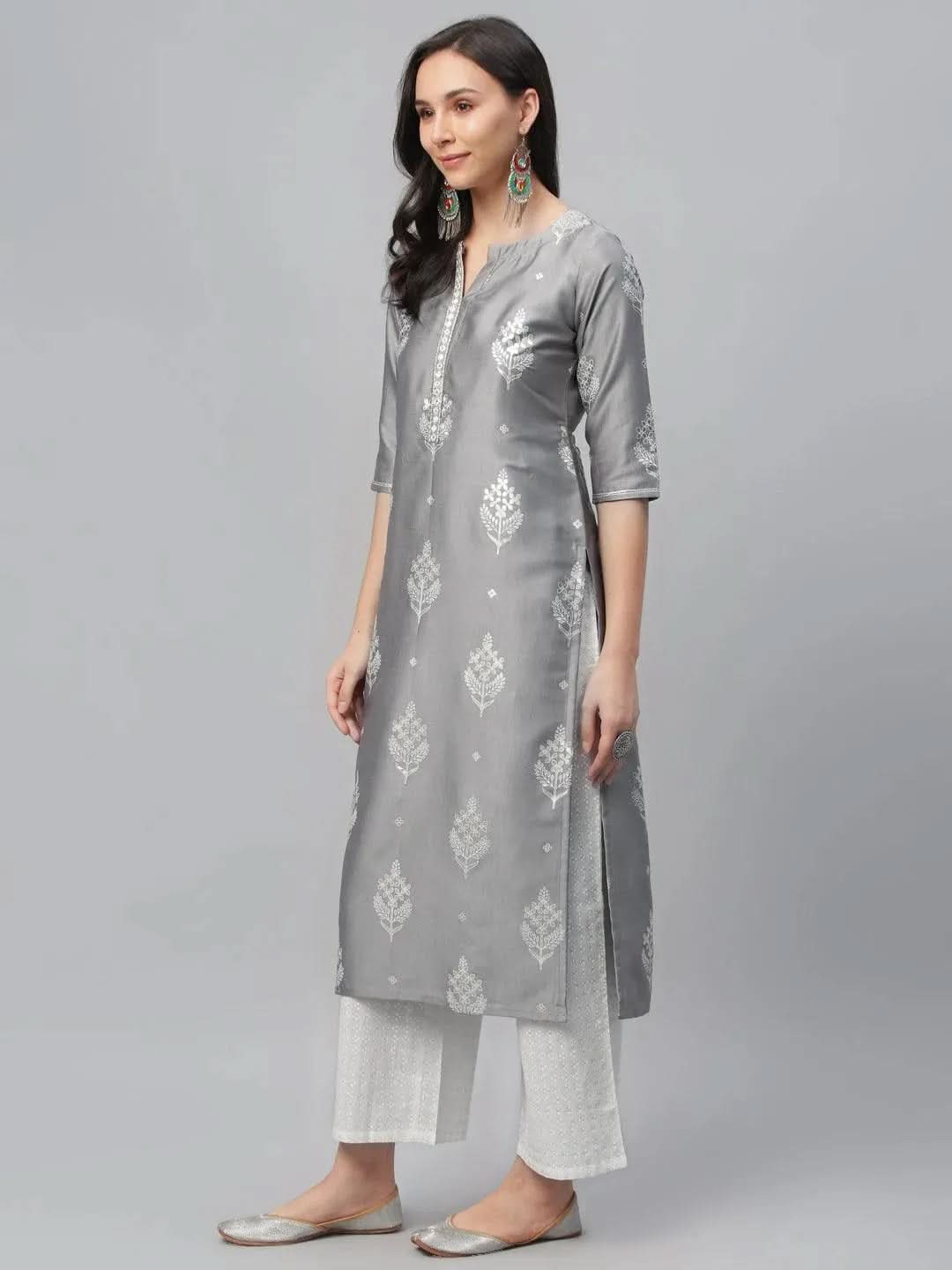 Libas Grey Printed Shantoon Kurta