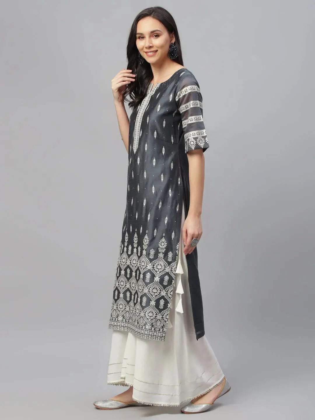 Libas Grey Printed Shantoon Kurta