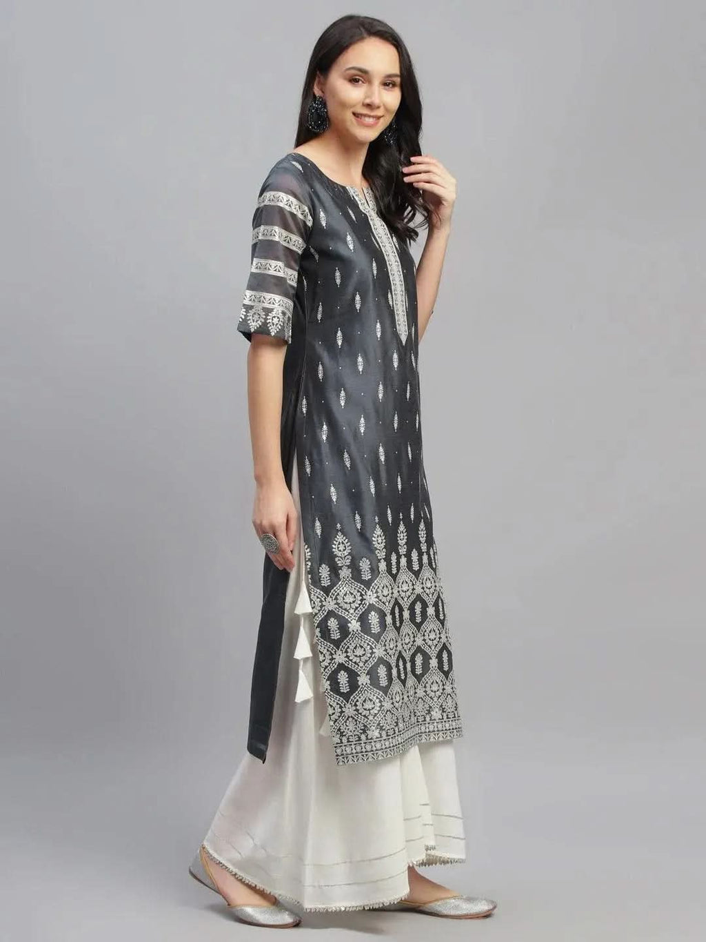 Libas Grey Printed Shantoon Kurta