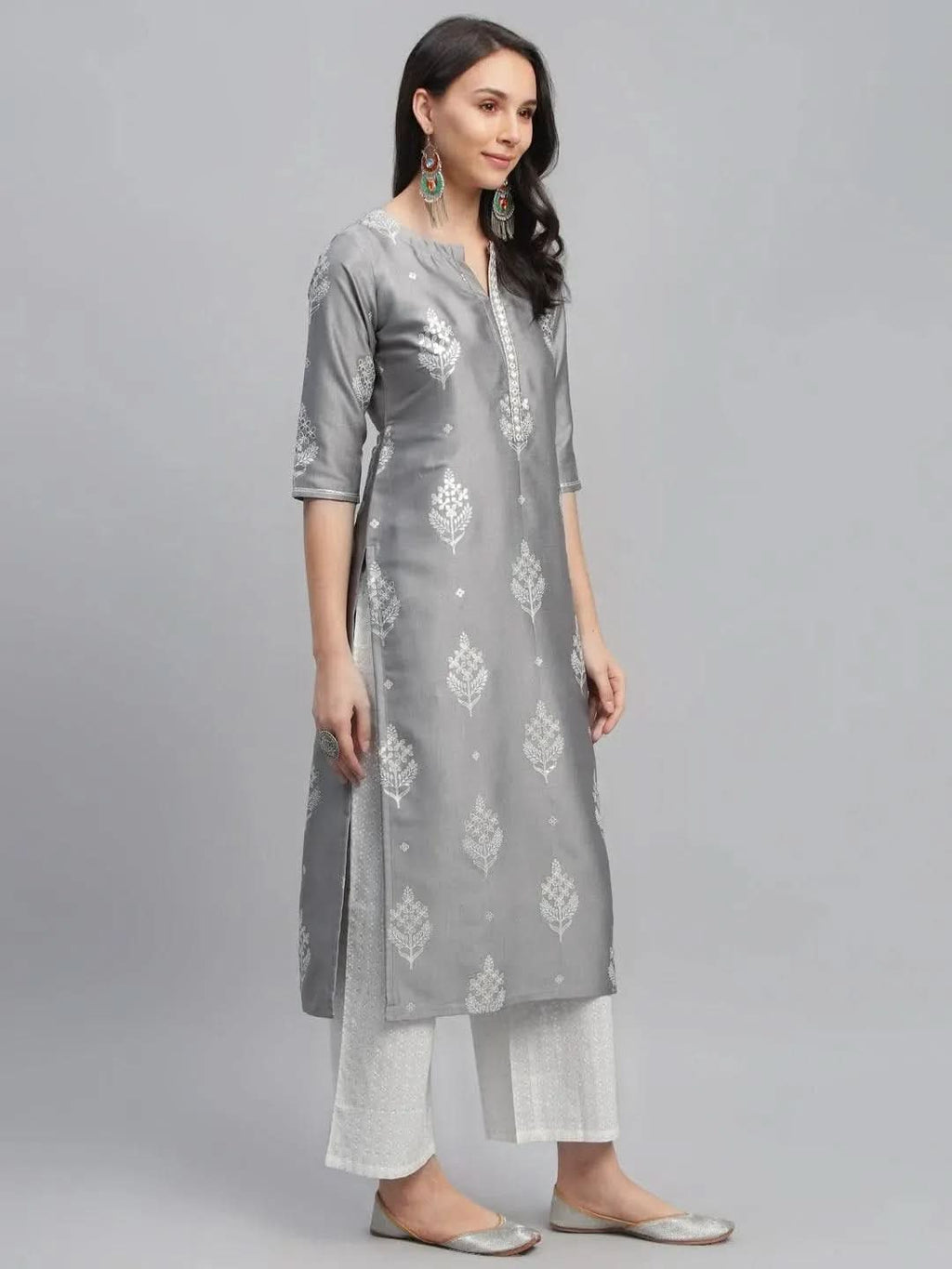 Libas Grey Printed Shantoon Kurta