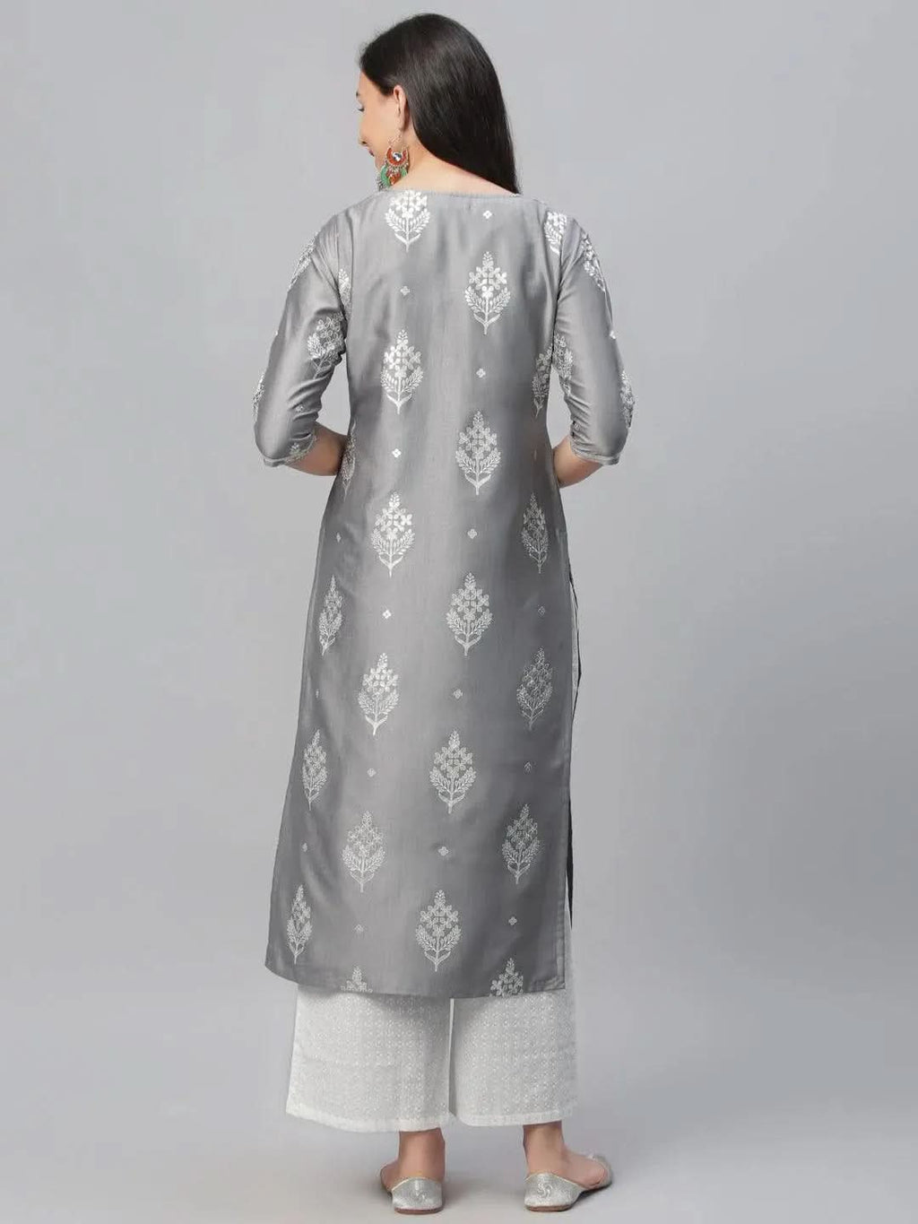 Libas Grey Printed Shantoon Kurta