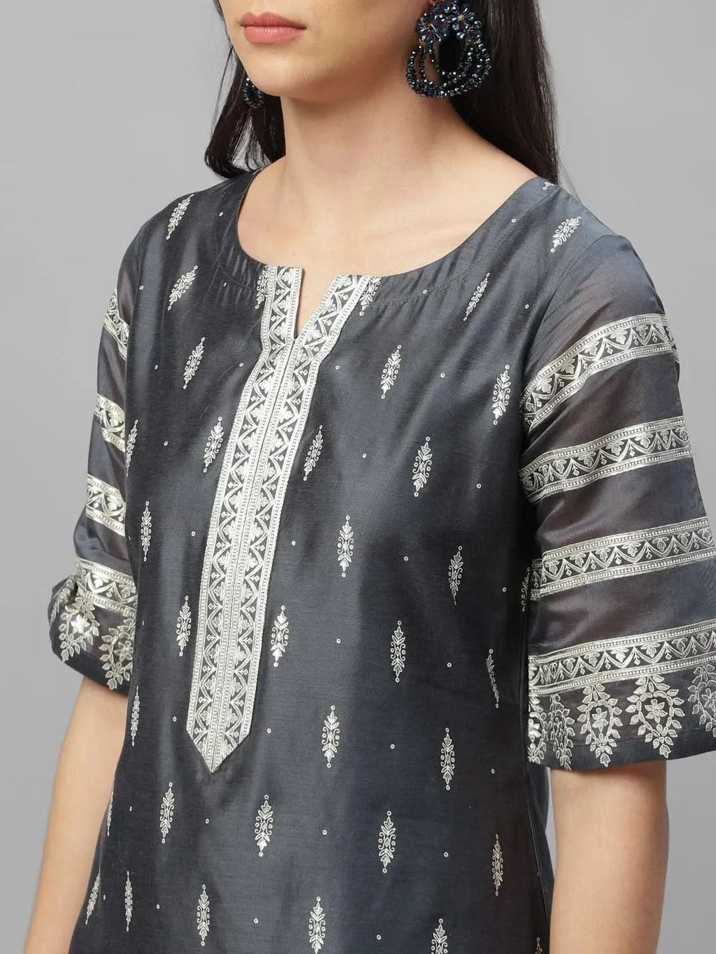 Libas Grey Printed Shantoon Kurta