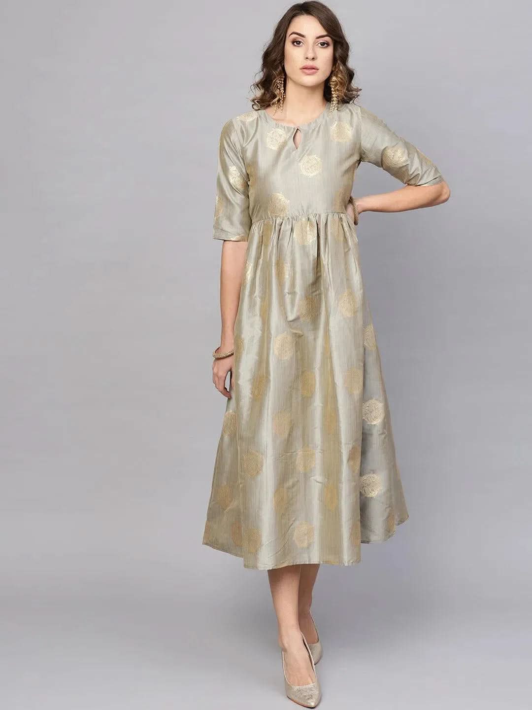 Libas Grey Self Design Chanderi Dress