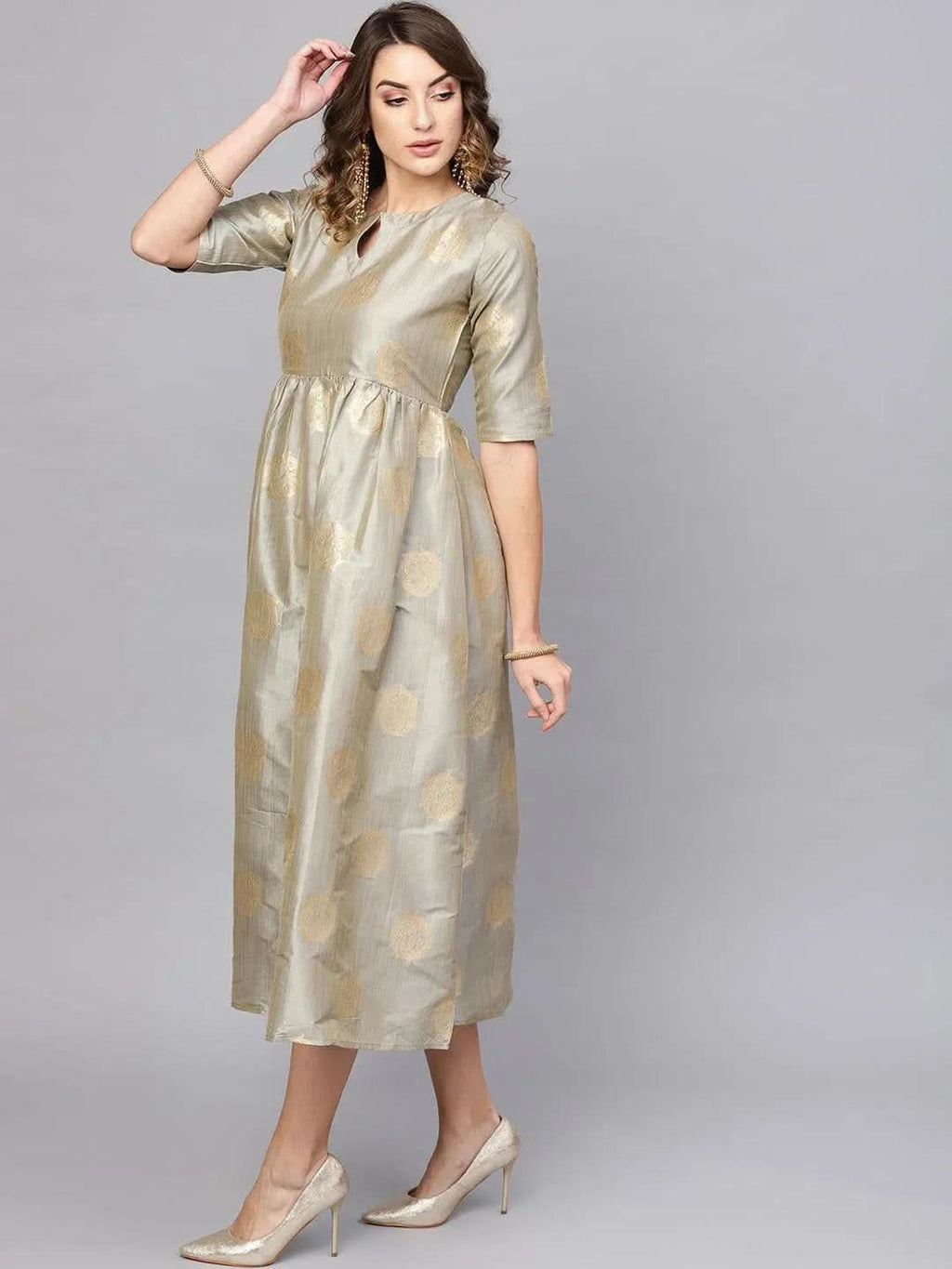 Libas Grey Self Design Chanderi Dress