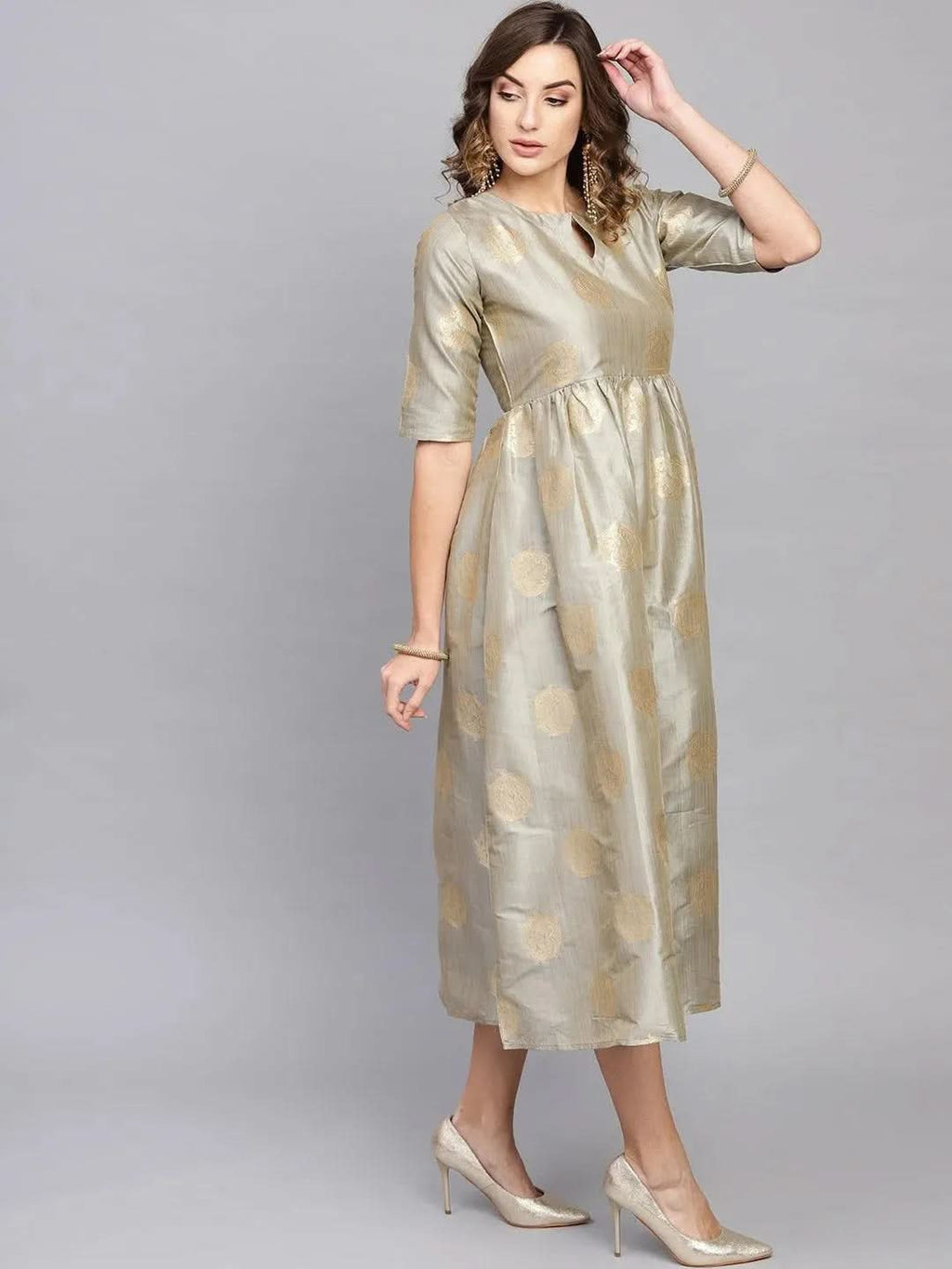 Libas Grey Self Design Chanderi Dress