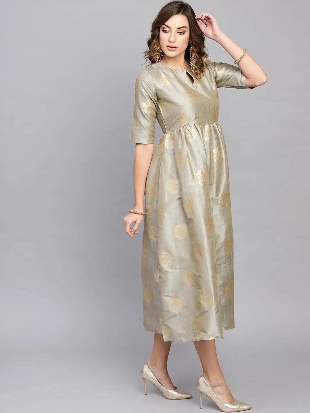 Libas Grey Self Design Chanderi Dress