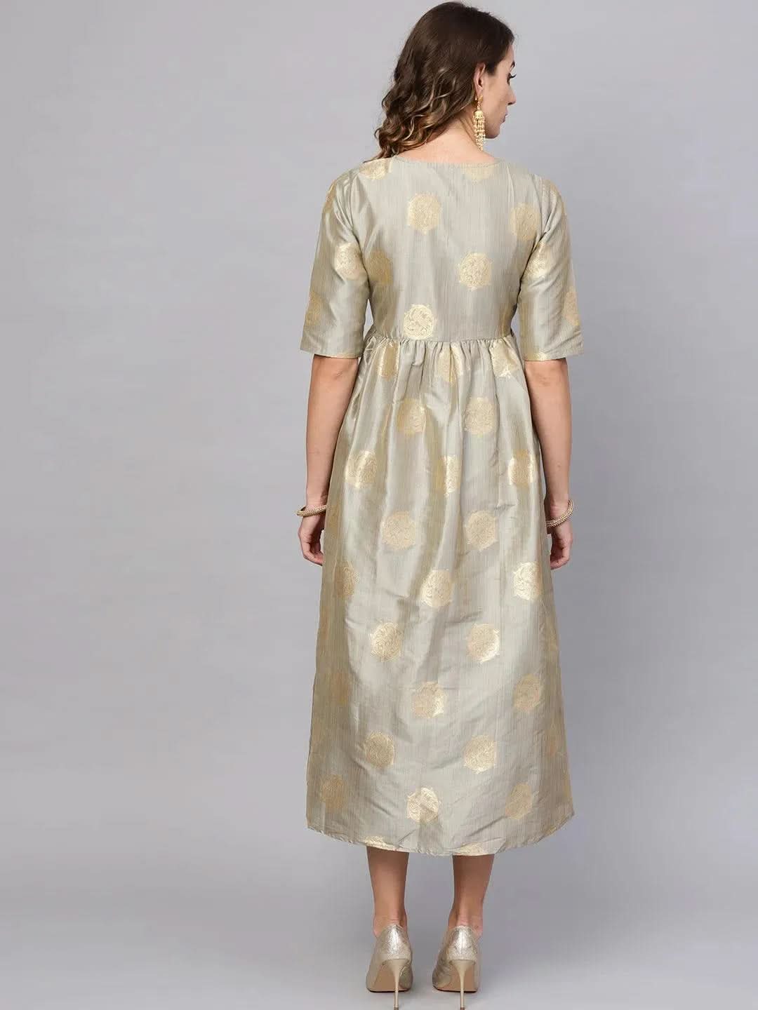 Libas Grey Self Design Chanderi Dress