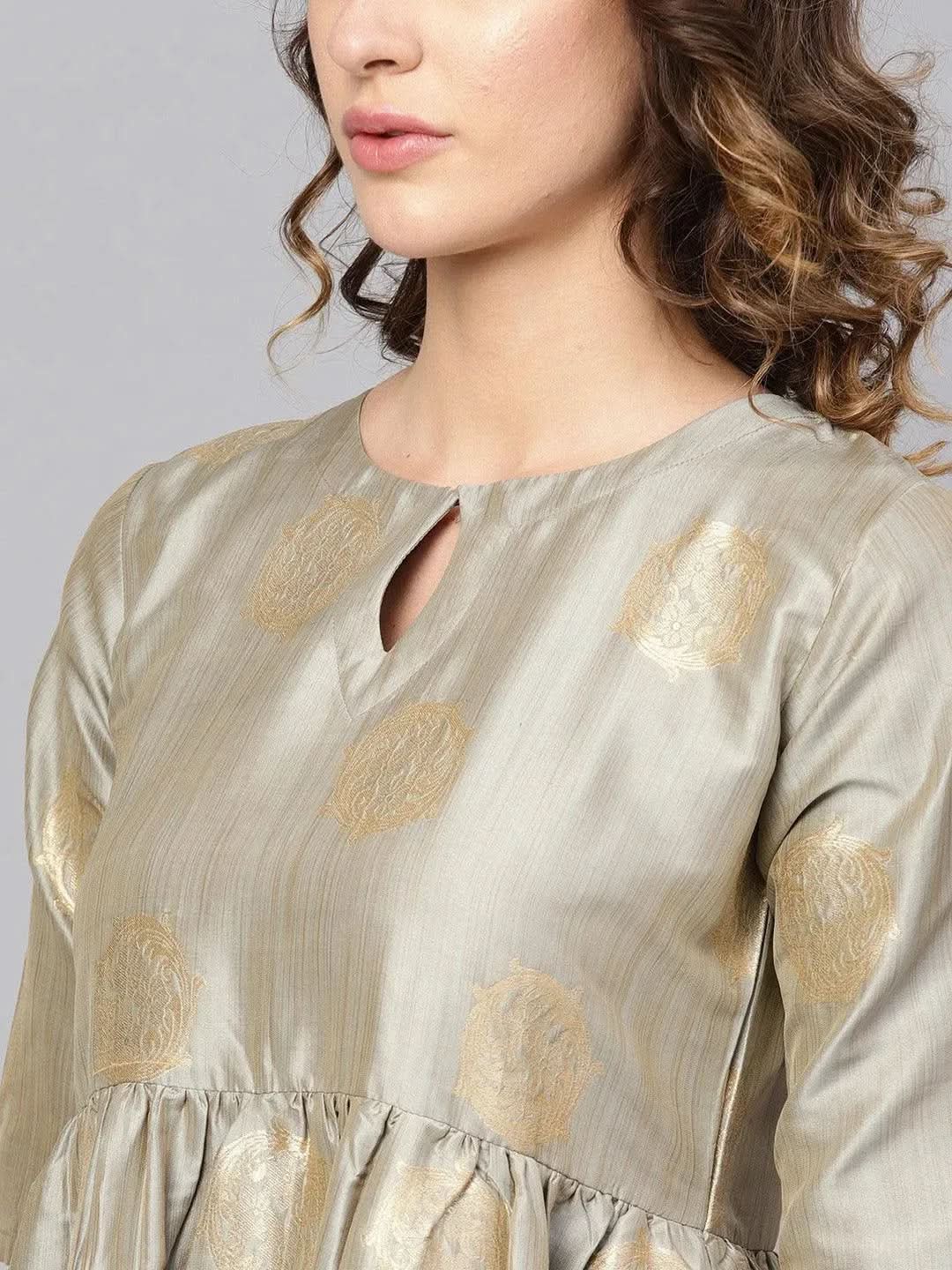 Libas Grey Self Design Chanderi Dress