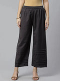 Libas Grey Solid Cotton Palazzos