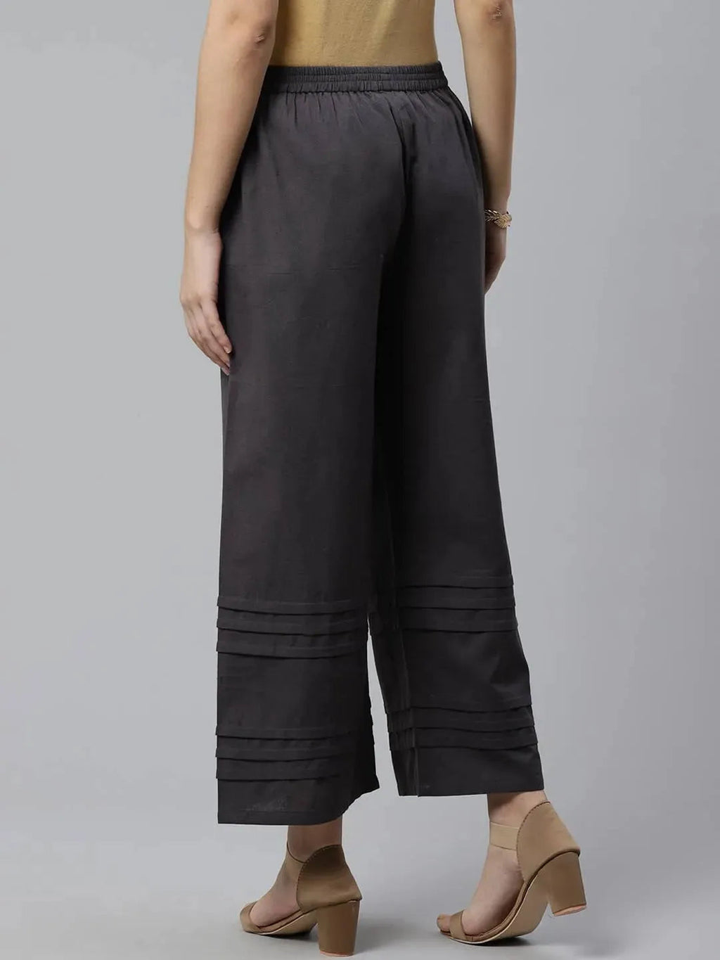Libas Grey Solid Cotton Palazzos