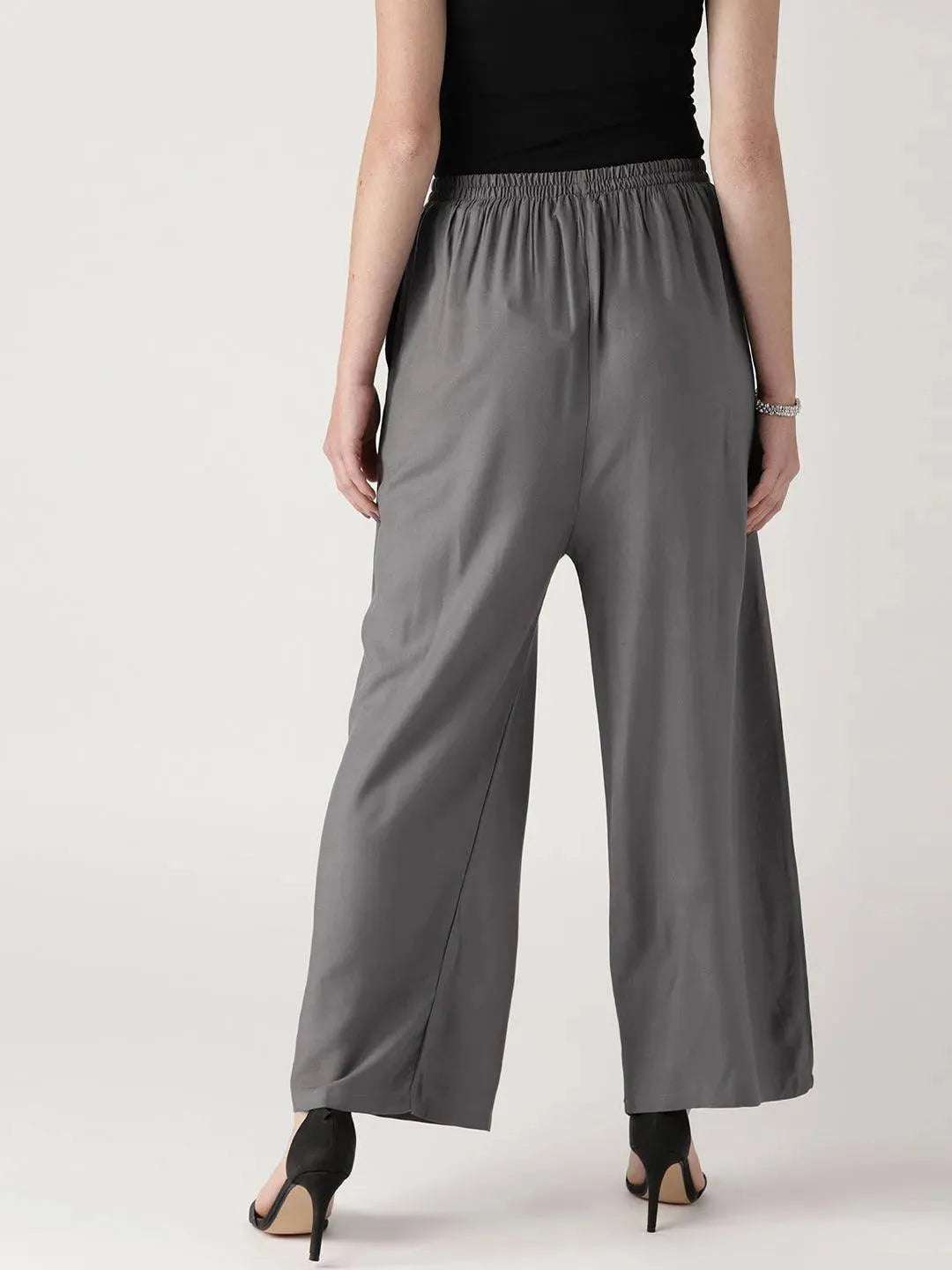 Libas Grey Solid Rayon Palazzos