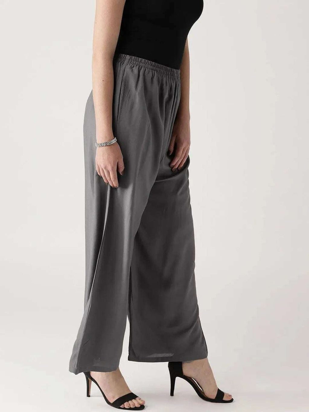 Libas Grey Solid Rayon Palazzos