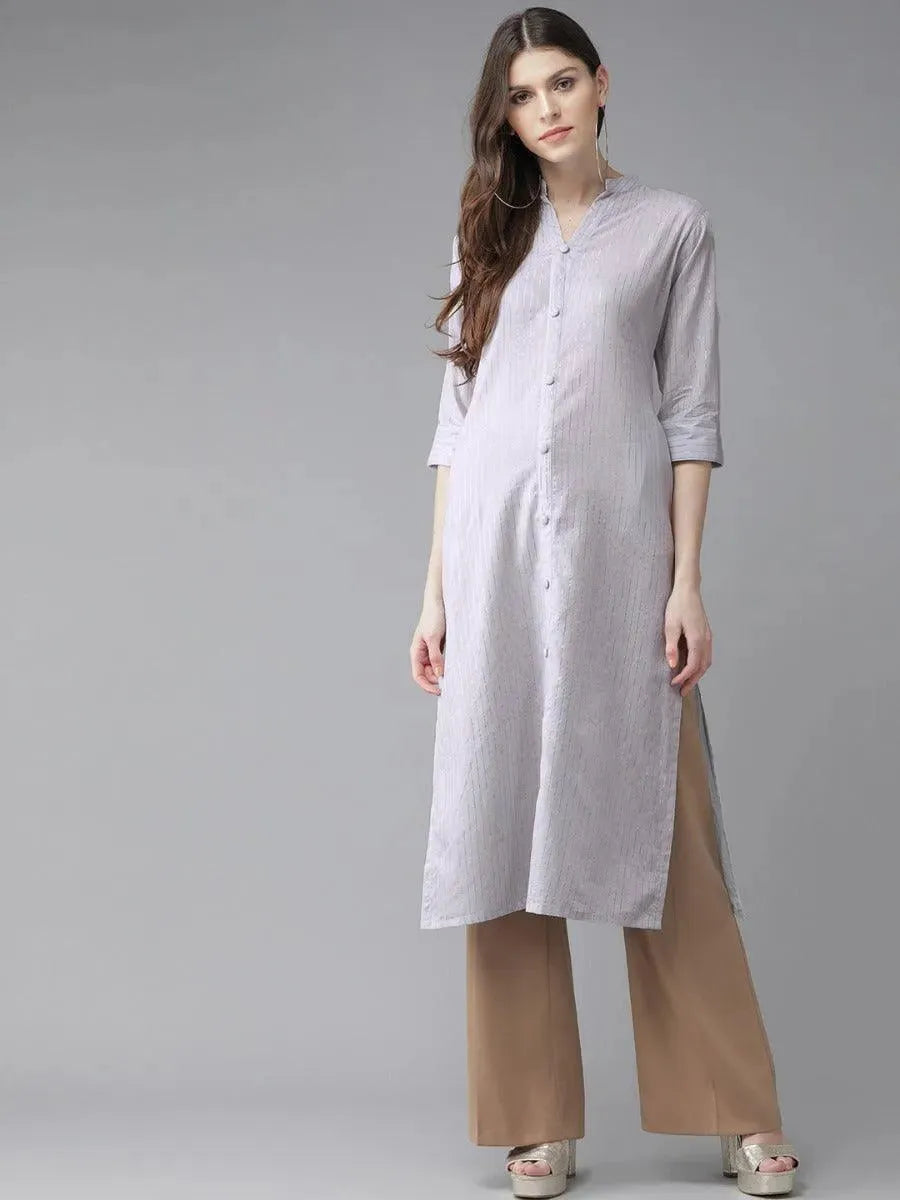 Libas Grey Striped Cotton Kurta
