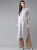 Libas Grey Striped Cotton Kurta