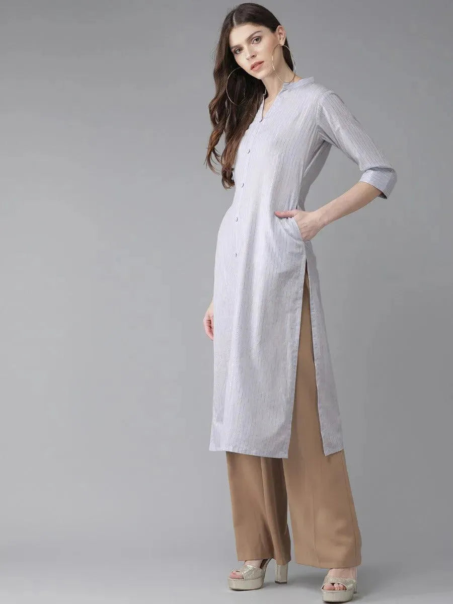 Libas Grey Striped Cotton Kurta