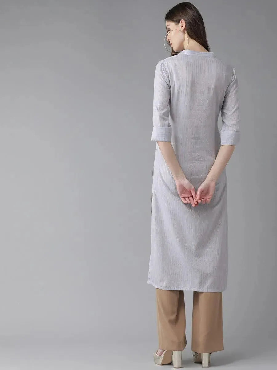 Libas Grey Striped Cotton Kurta