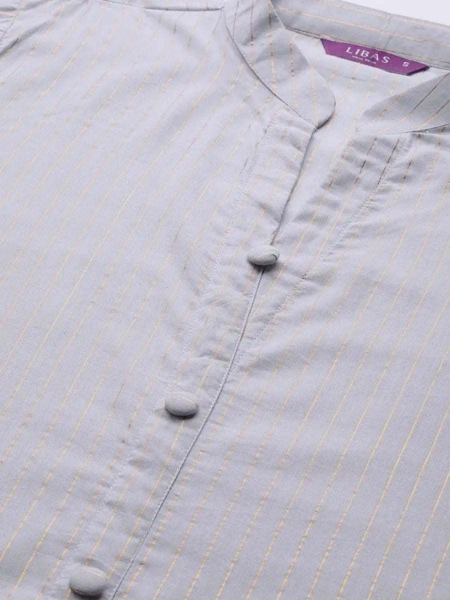 Libas Grey Striped Cotton Kurta