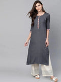 Libas Grey Woven Design Cotton Kurta