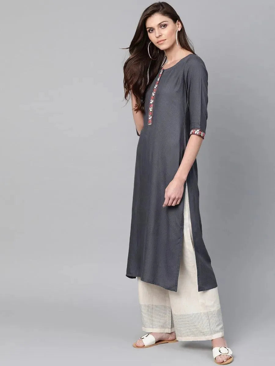 Libas Grey Woven Design Cotton Kurta