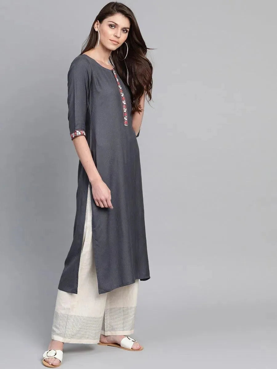 Libas Grey Woven Design Cotton Kurta