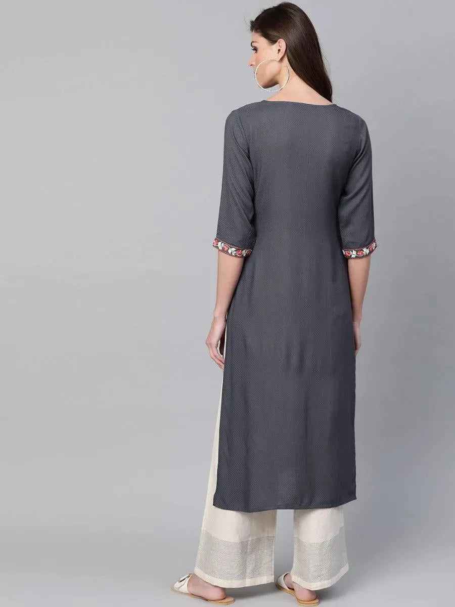 Libas Grey Woven Design Cotton Kurta