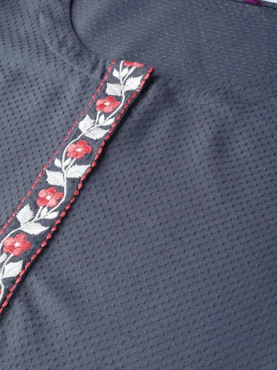 Libas Grey Woven Design Cotton Kurta
