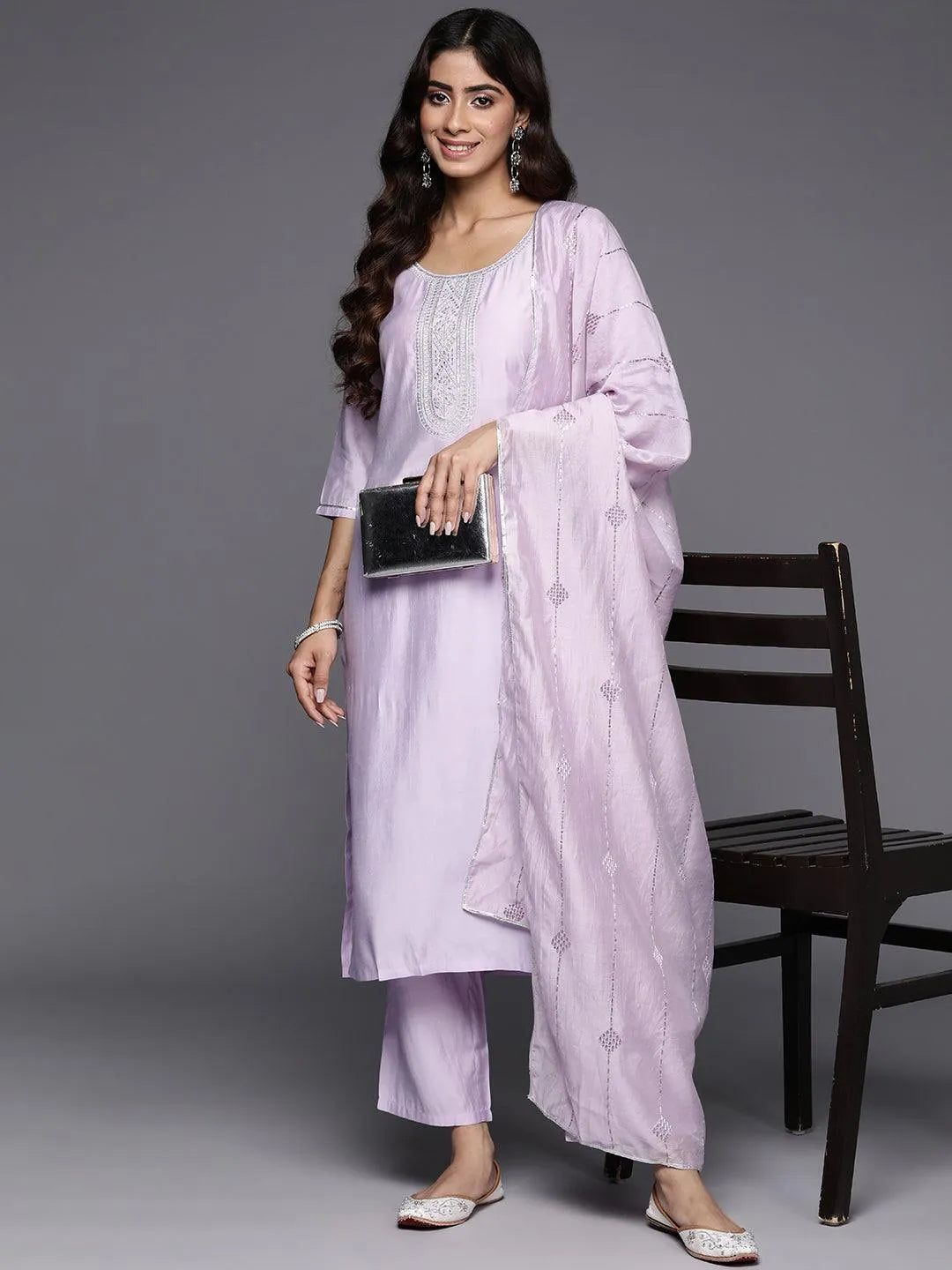 Gerua Lavender Yoke Design Silk Blend Straight Suit With Dupatta