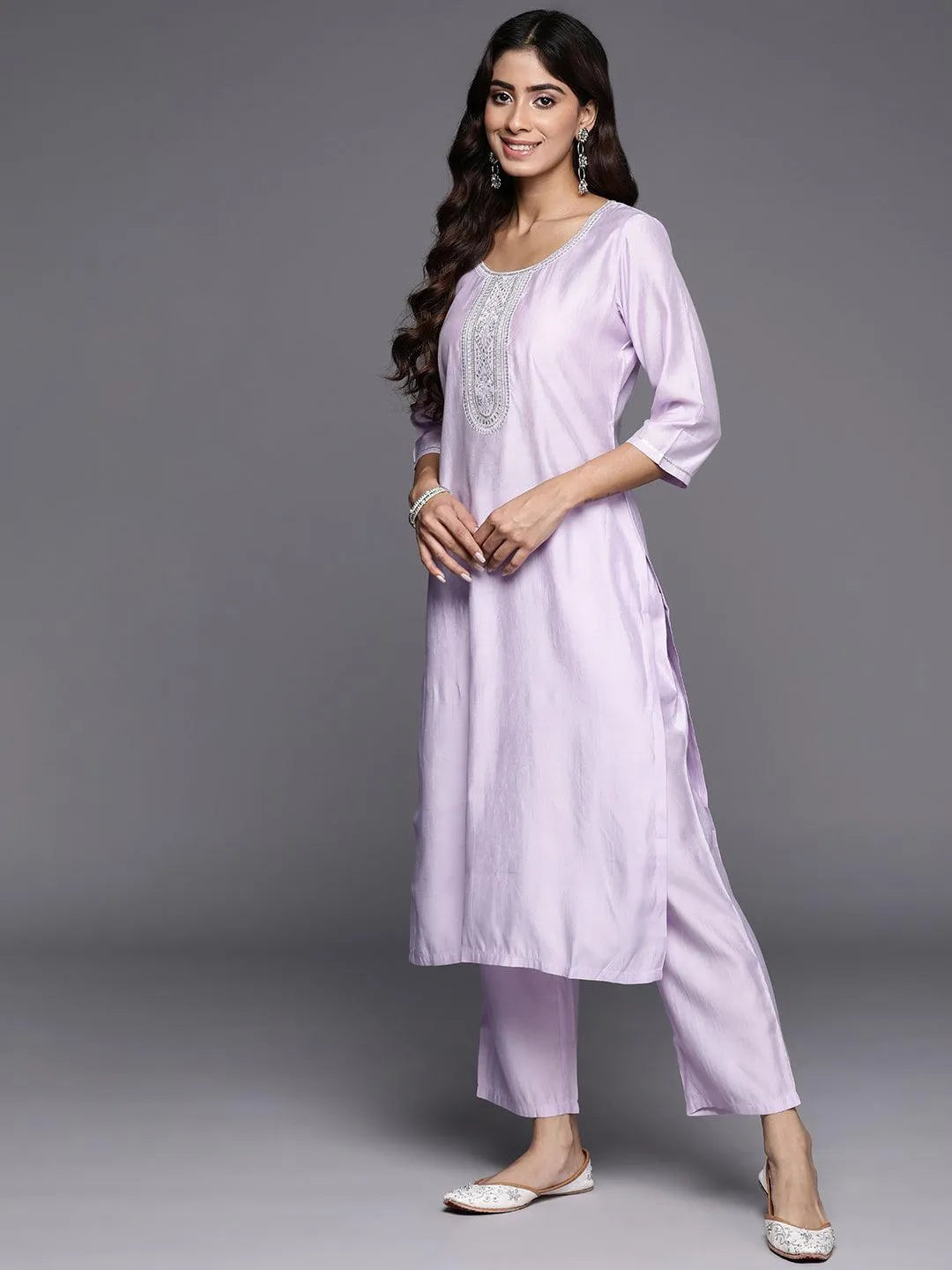 Gerua Lavender Yoke Design Silk Blend Straight Suit With Dupatta