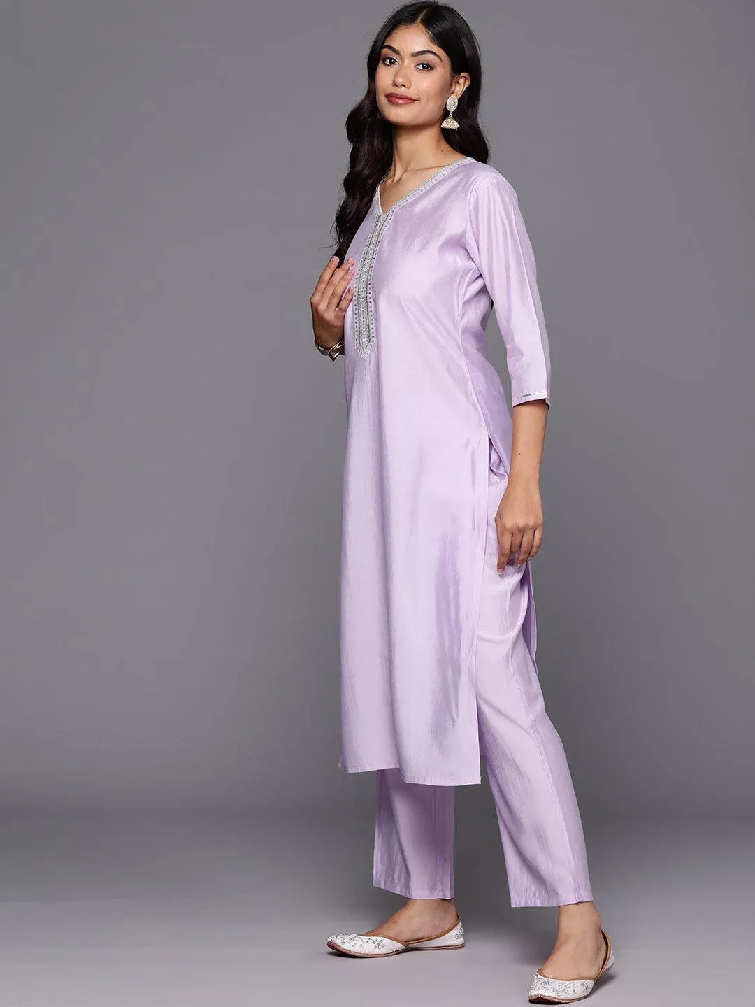 Gerua Lavender Yoke Design Silk Blend Straight Suit With Dupatta