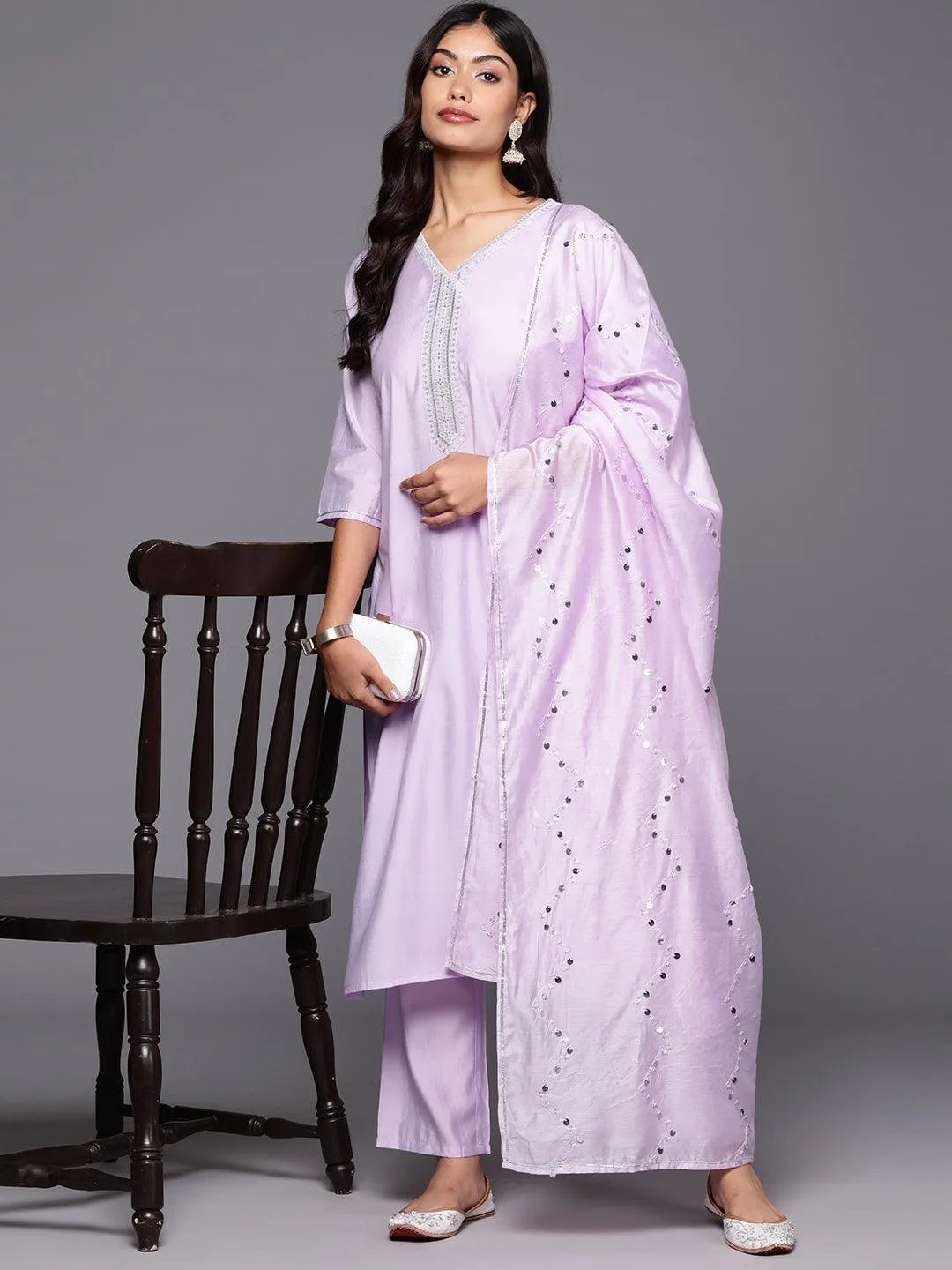 Gerua Lavender Yoke Design Silk Blend Straight Suit With Dupatta