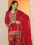 Libas Maroon Embroidered Chinon Straight Suit Set With Dupatta
