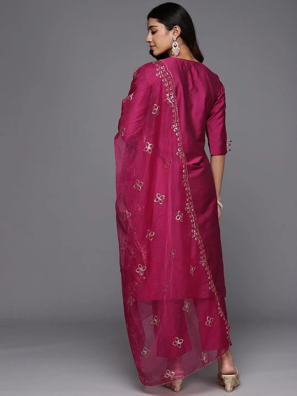 Gerua Magenta Solid Silk Blend Straight Suit With Dupatta