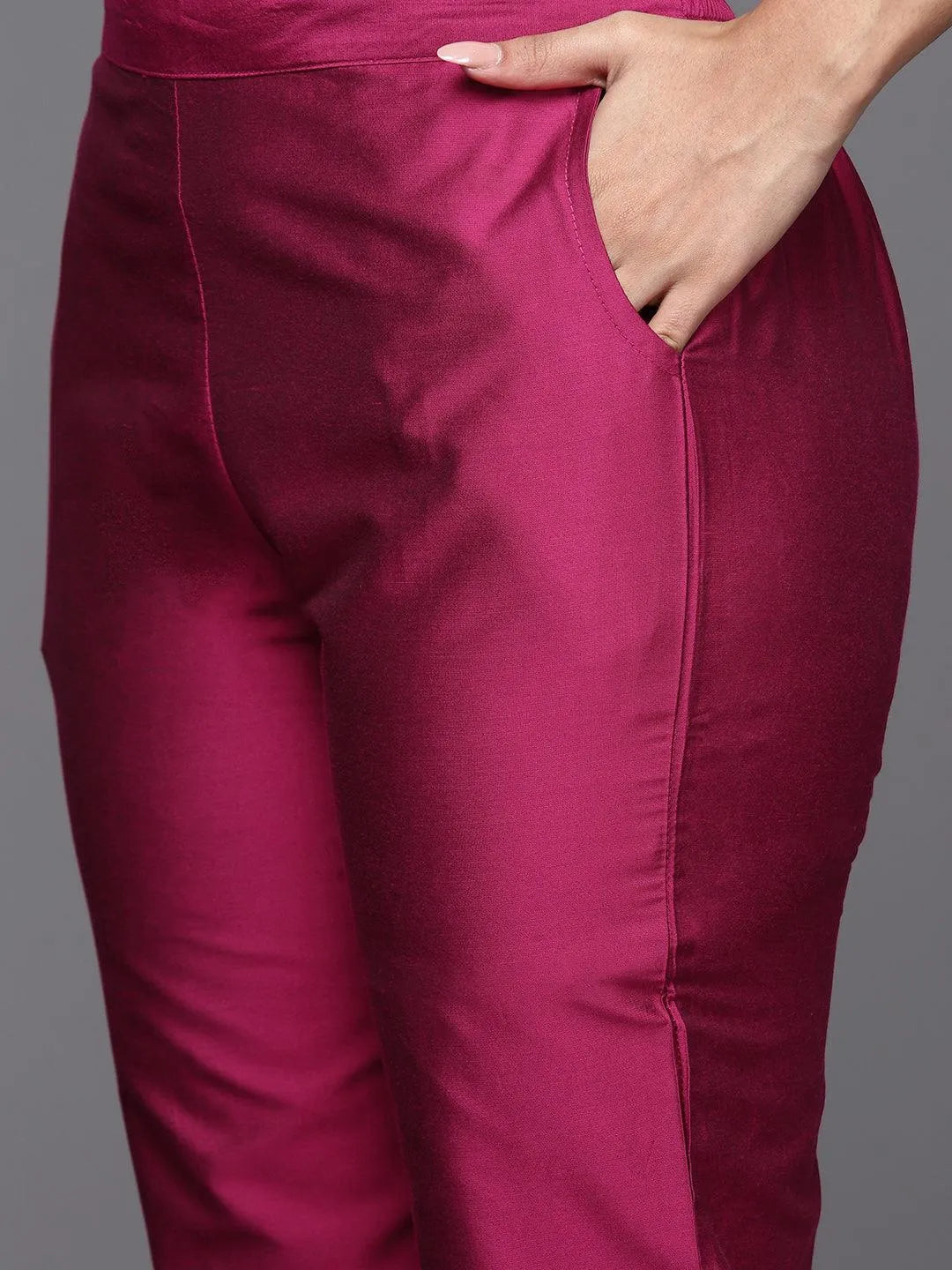 Gerua Magenta Solid Silk Blend Straight Suit With Dupatta