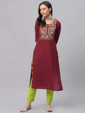 Libas Maroon Embroidered Cotton Kurta