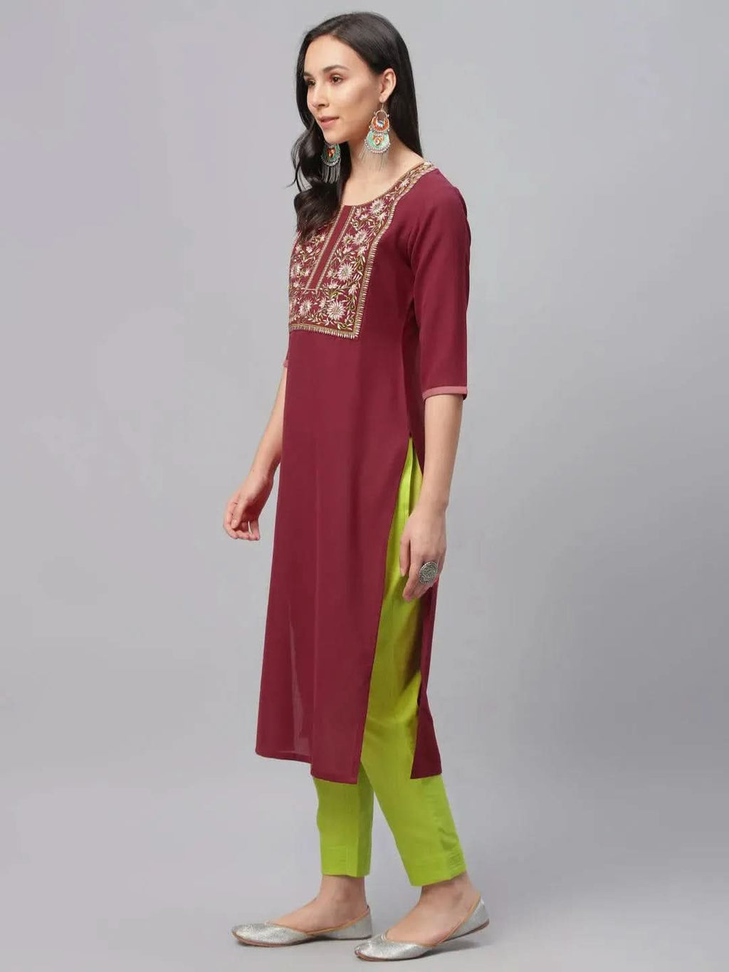Libas Maroon Embroidered Cotton Kurta