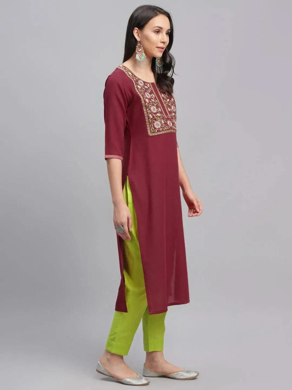 Libas Maroon Embroidered Cotton Kurta