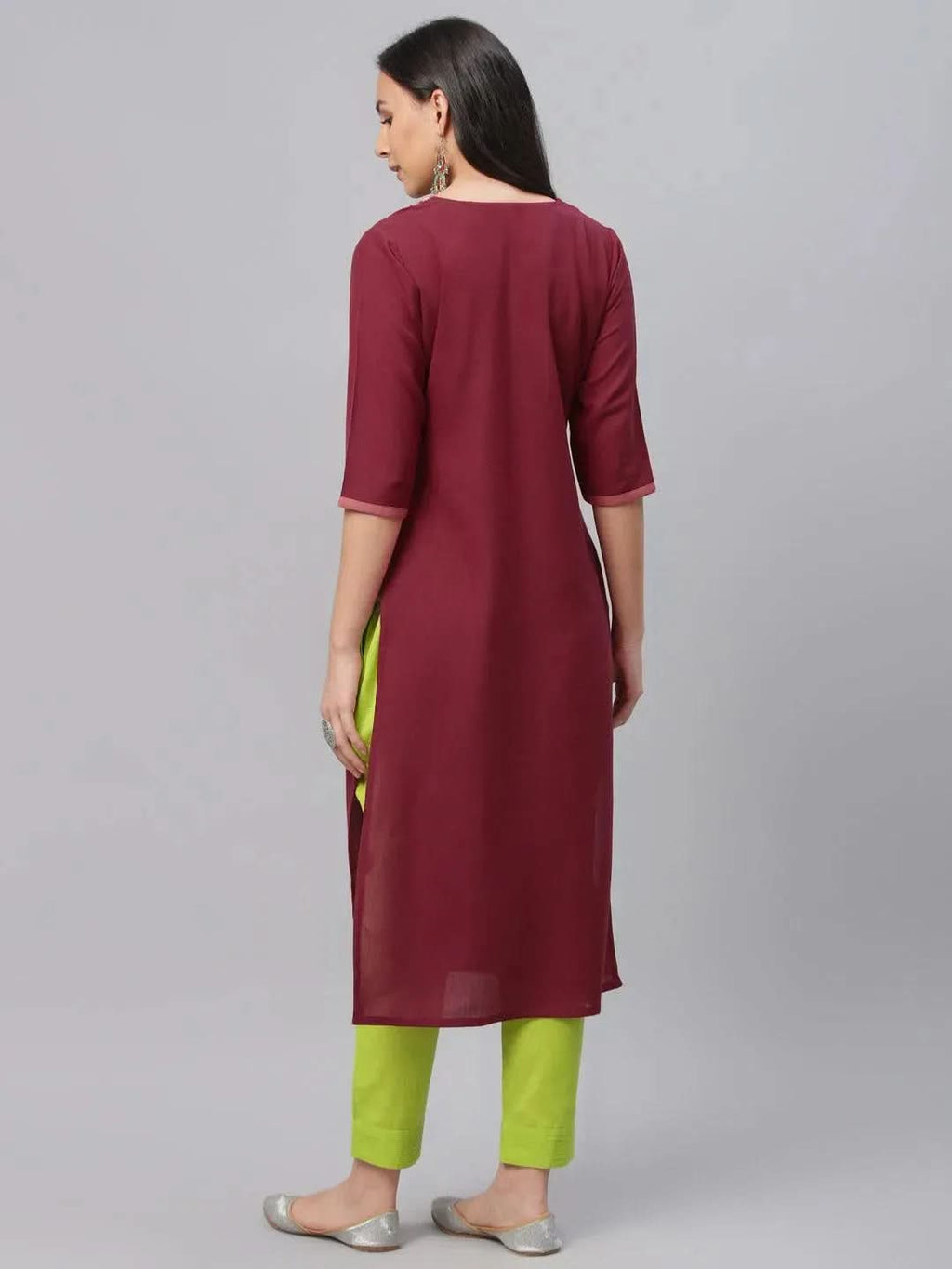 Libas Maroon Embroidered Cotton Kurta
