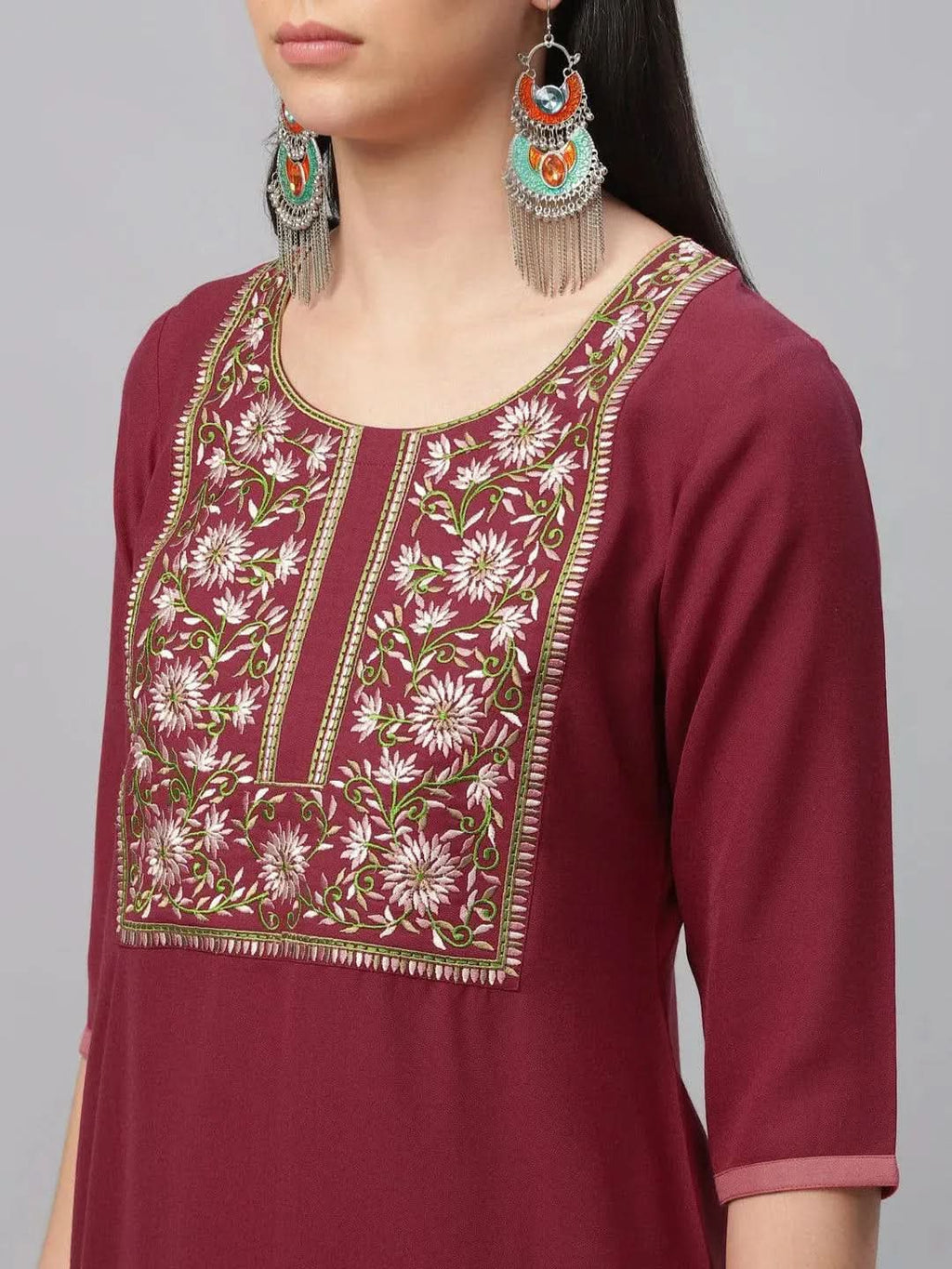 Libas Maroon Embroidered Cotton Kurta