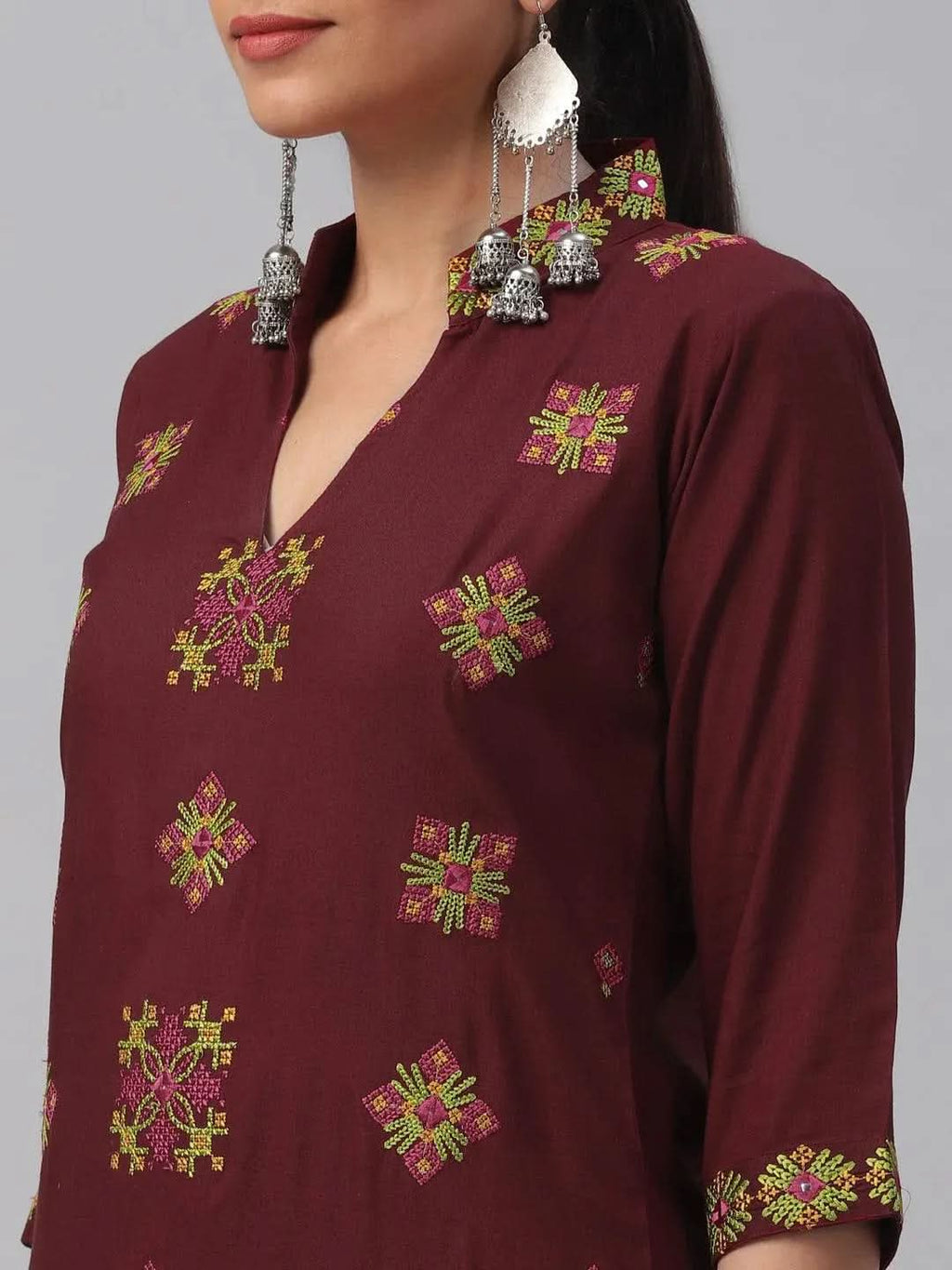 Libas Maroon Embroidered Rayon Kurta